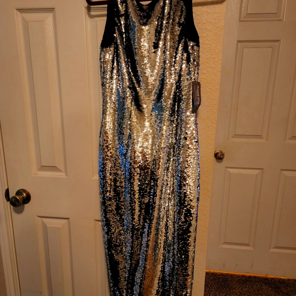Eva Mendez sequin silver/black dress